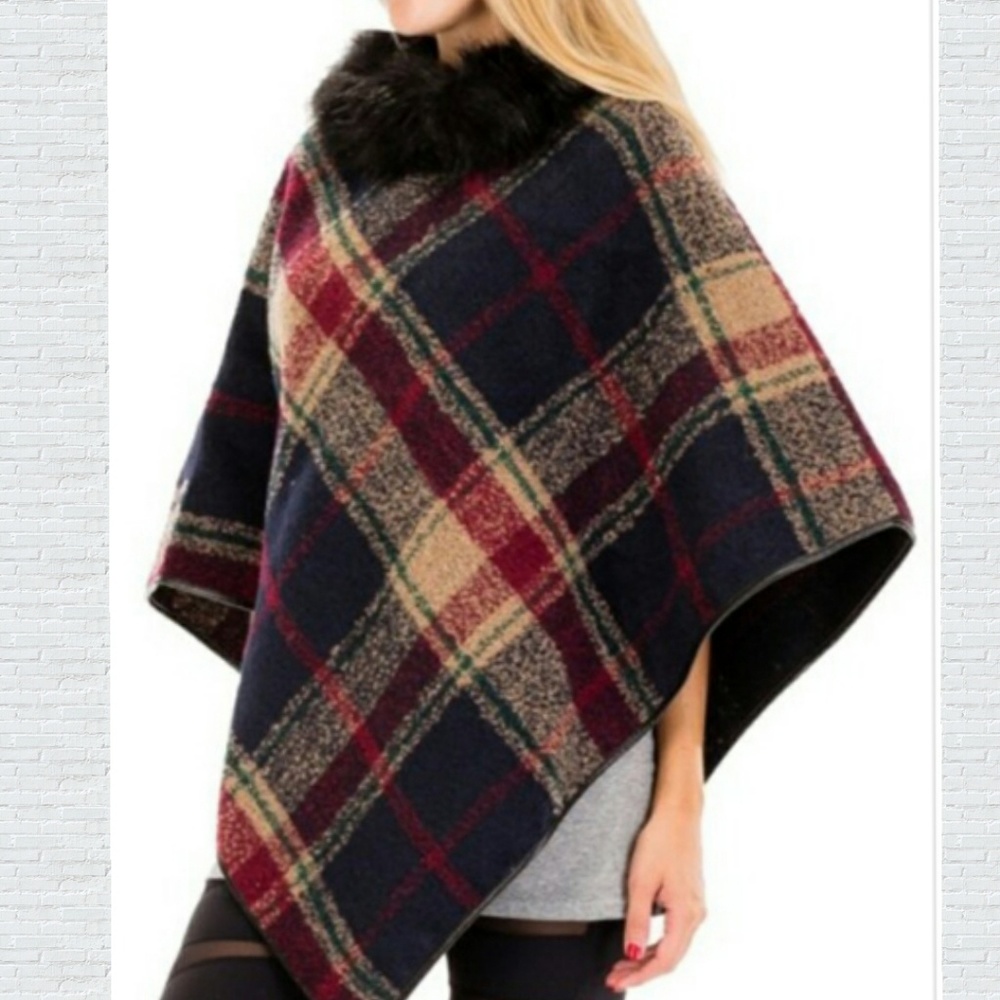 Elegant Preppy Tartan Plaid Faux Fur- jacket - Picture 3 of 4